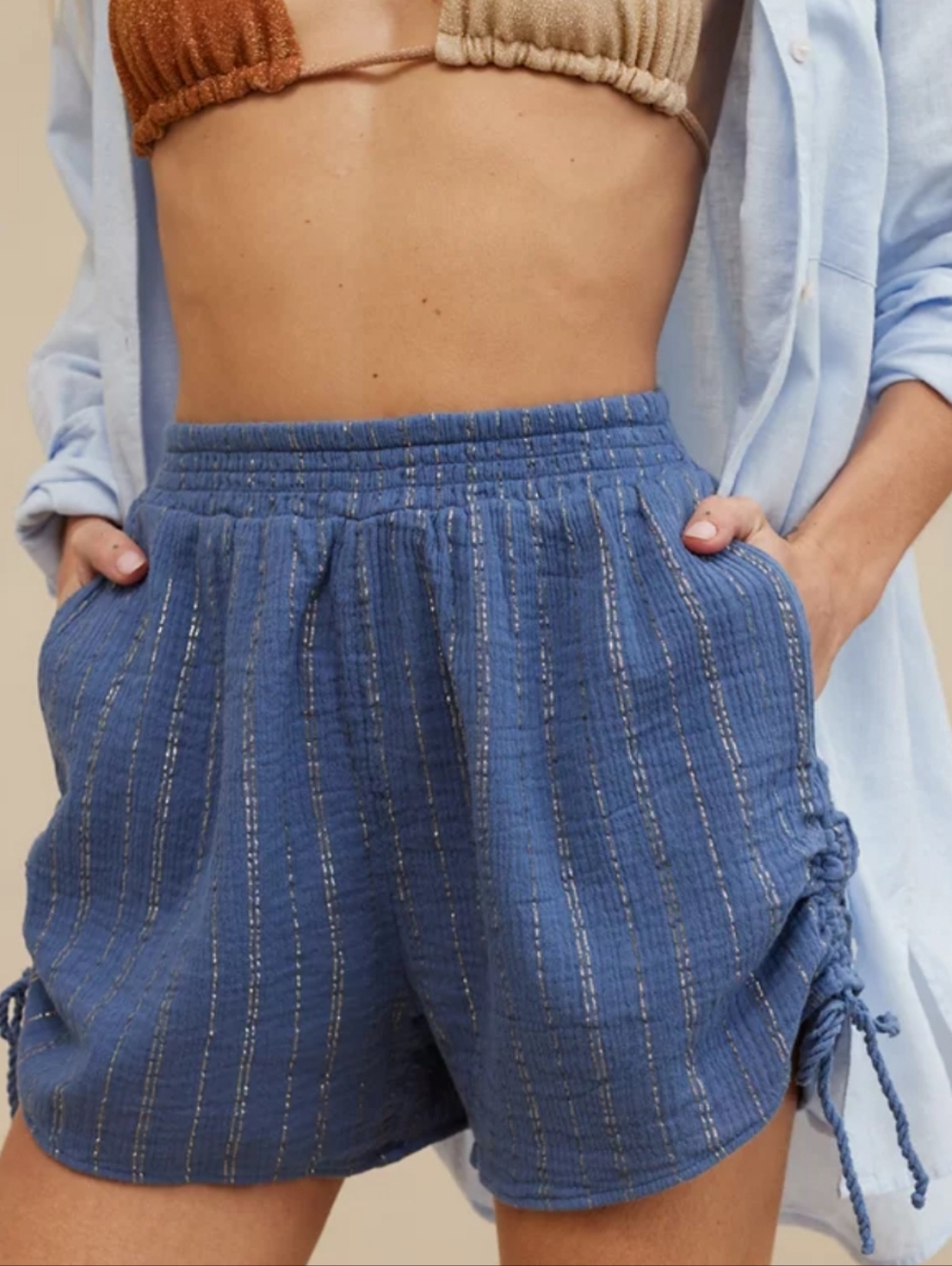 Aerie Gauzy Beachy Pull On Cinched Side High Waist Shorts XS